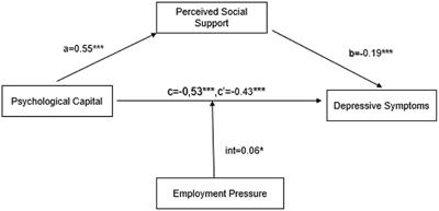 Association between psychological capital and depressive symptoms during COVID-19: The mediating role of perceived social support and the moderating effect of employment pressure